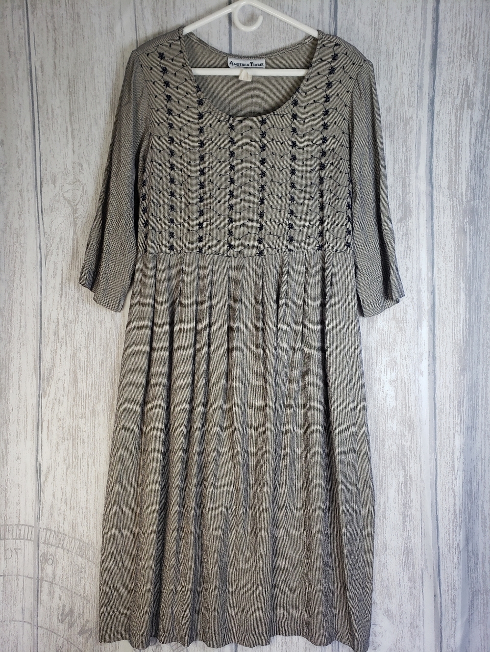 Vintage 90s Gray Another Thyme Midi Dress Embroidered Smocked Grunge Sz 18 XL 1d